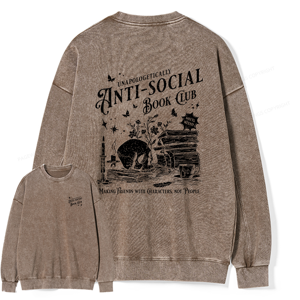Pagewings Anti-social Book Club Comfort Colors Shirt Unisex Washed Sweatshirt