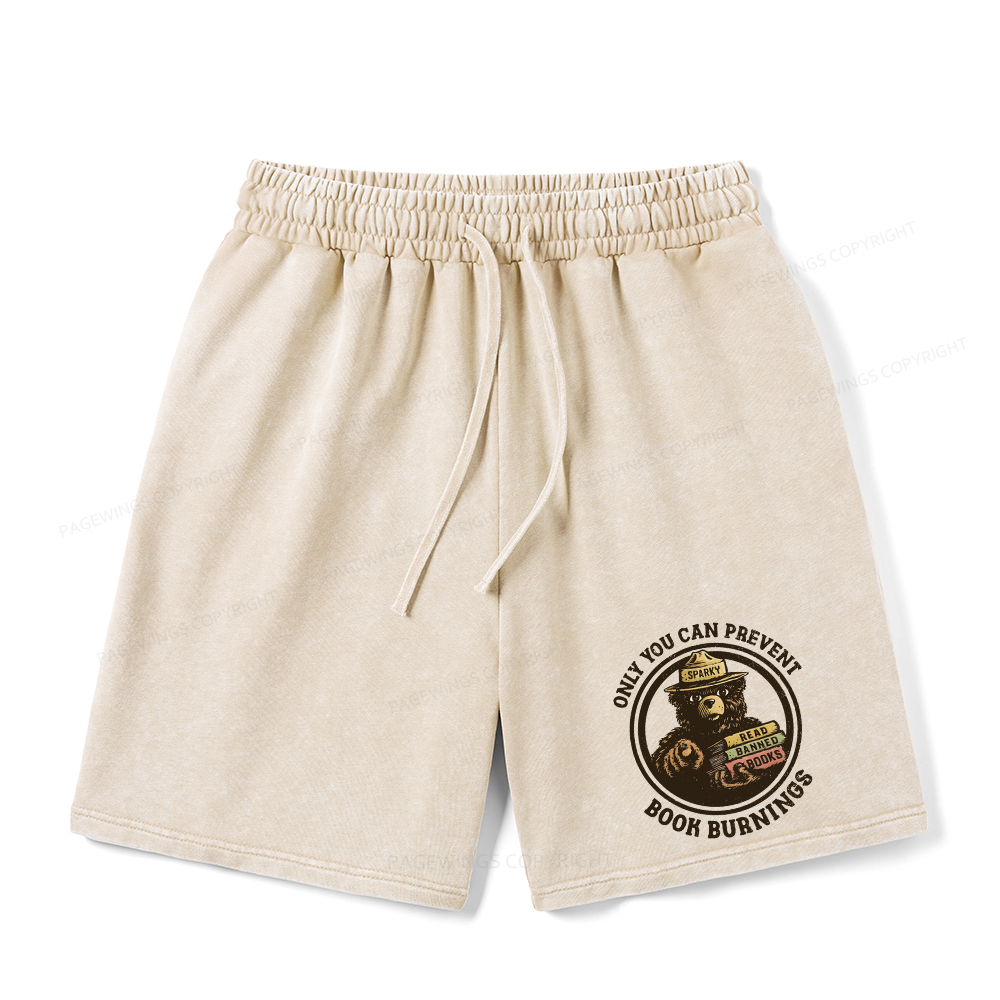Pagewings Only You Can Prevent Book Burnings Unisex Washed Shorts