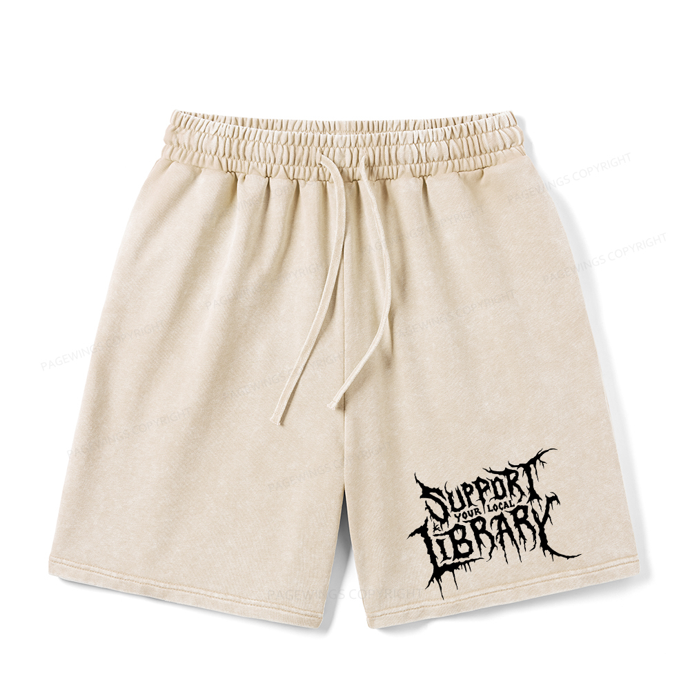 Pagewings Support Your Local Library Unisex Washed Shorts