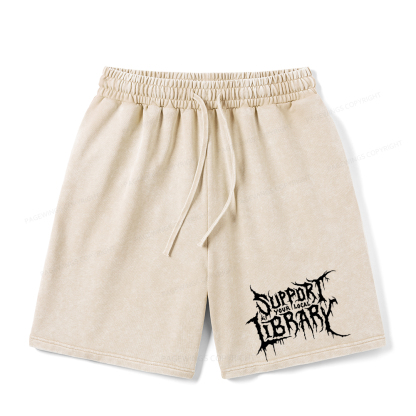 Pagewings Support Your Local Library Unisex Washed Shorts