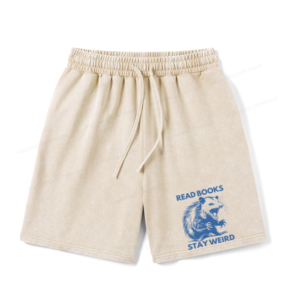 Pagewings Read Books Stay Weird Unisex Washed Shorts