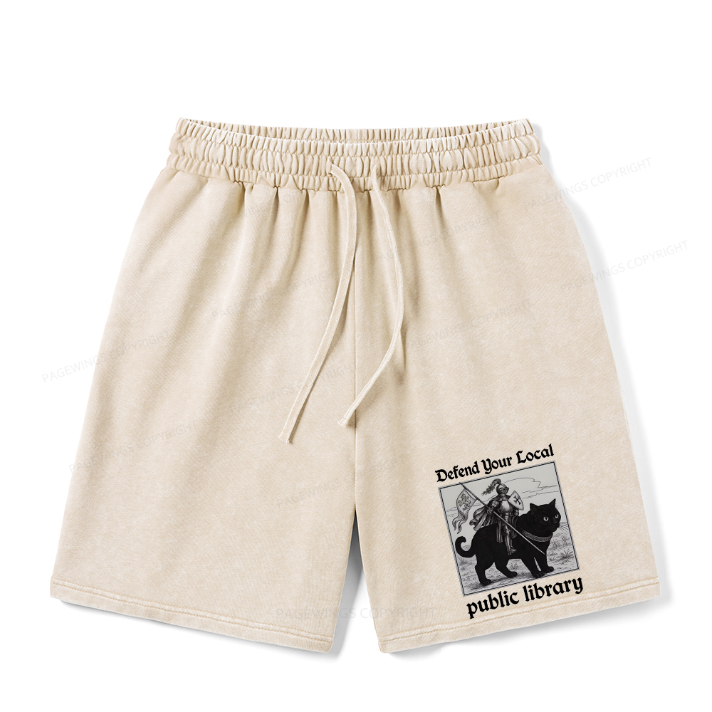 Pagewings Defend Your Local public library Unisex Washed Shorts