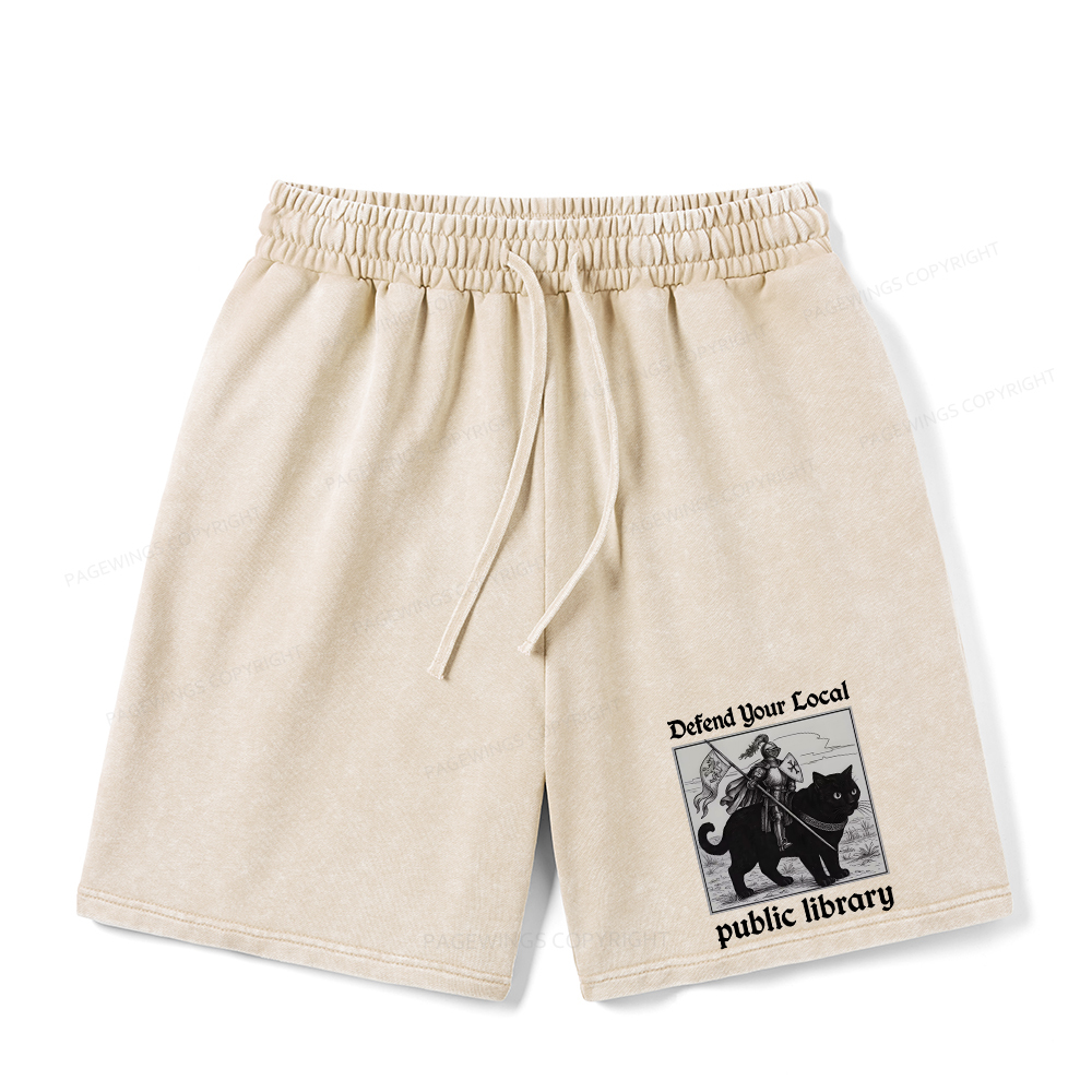 Pagewings Defend Your Local public library Unisex Washed Shorts
