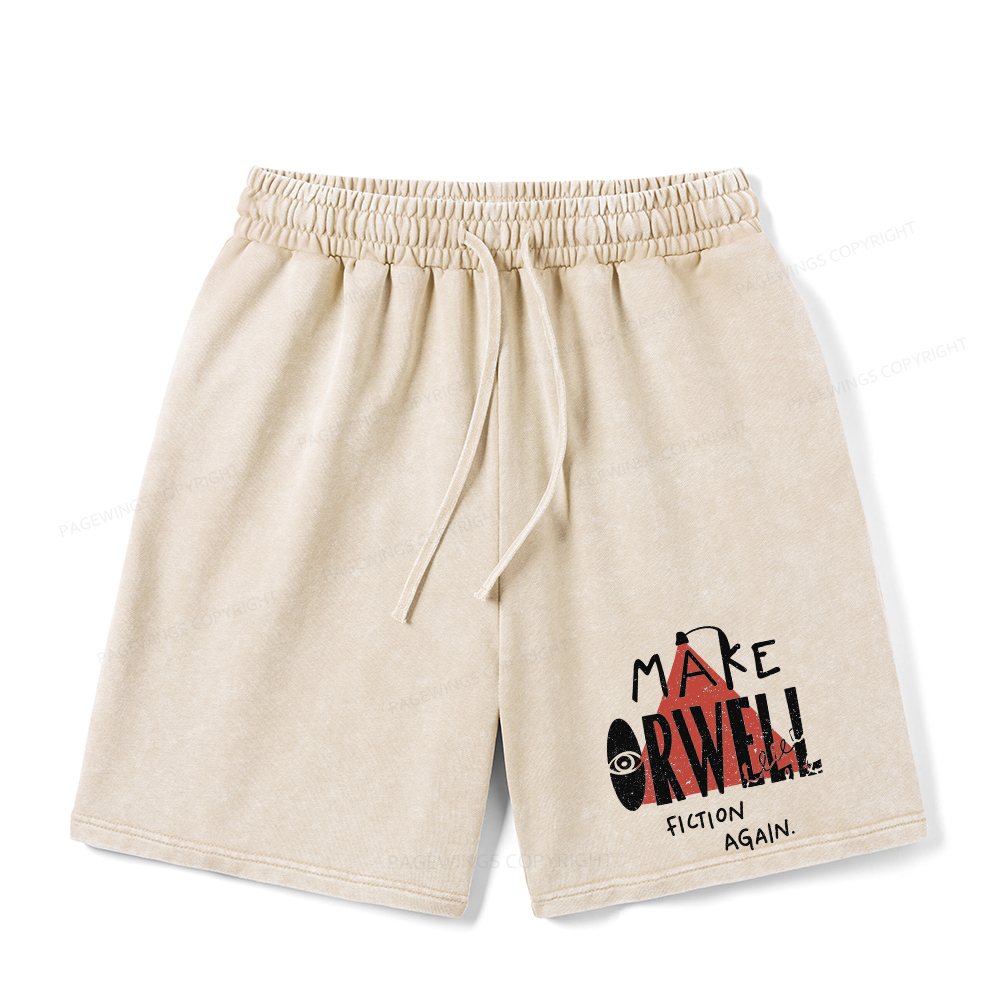 Pagewings Make Orwell Fiction Again Unisex Washed Shorts