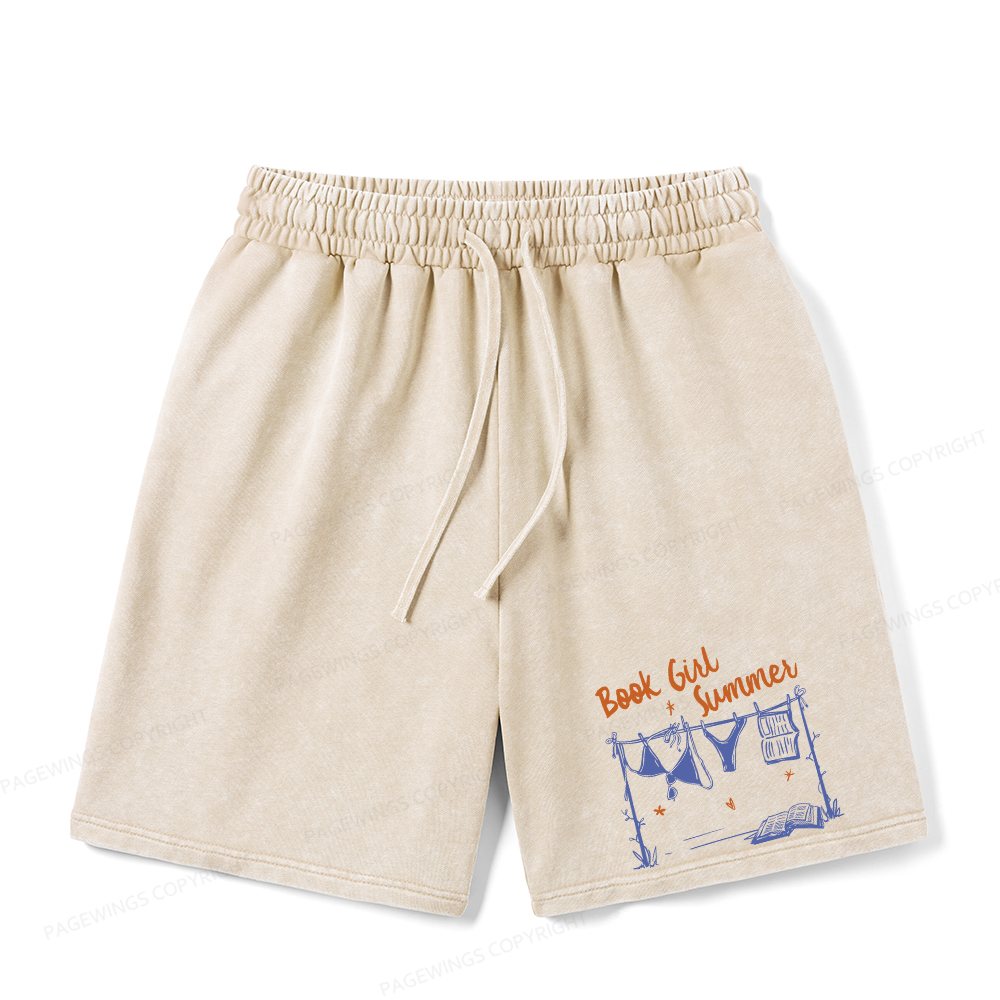 Pagewings Book Girl Summer Bookish Unisex Washed Shorts