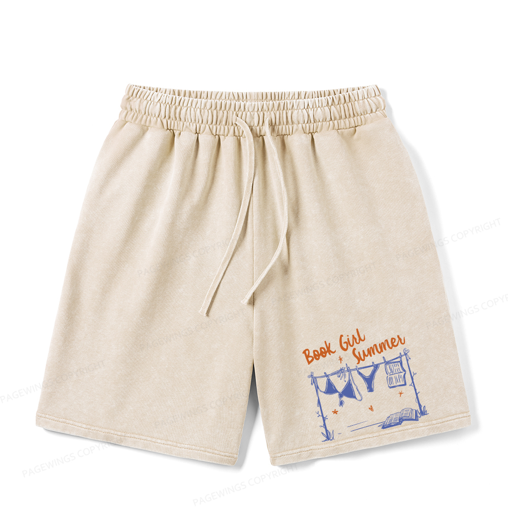 Pagewings Book Girl Summer Bookish Unisex Washed Shorts