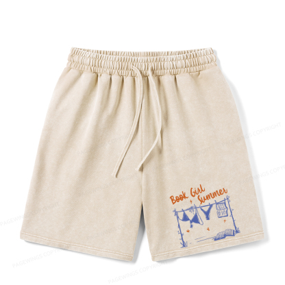 Pagewings Book Girl Summer Bookish Unisex Washed Shorts