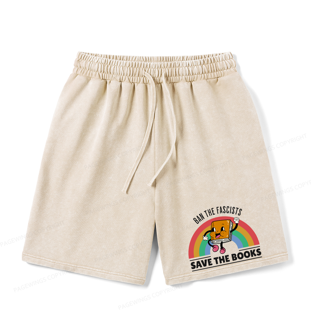 Pagewings Ban The Fascists Save The Books Unisex Washed Shorts