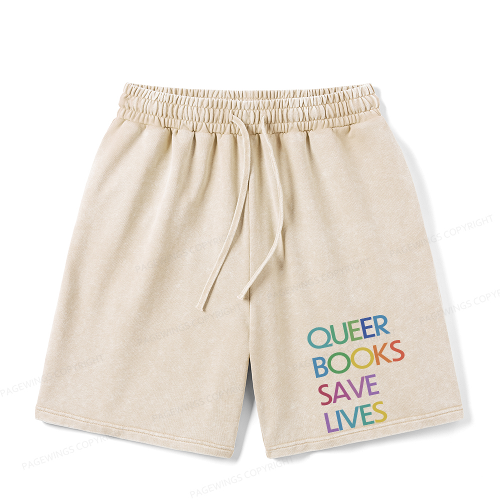Pagewings Queer Books Save Lives Unisex Washed Shorts