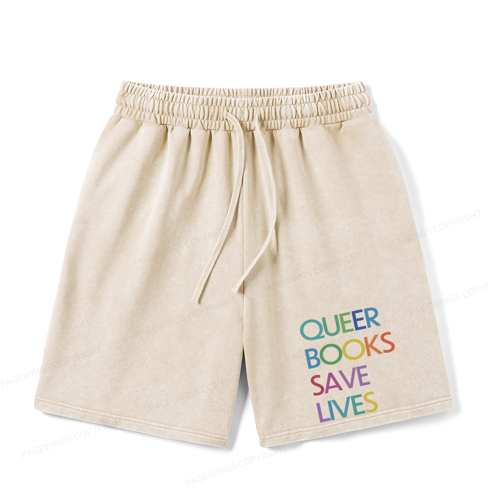Pagewings Queer Books Save Lives Unisex Washed Shorts