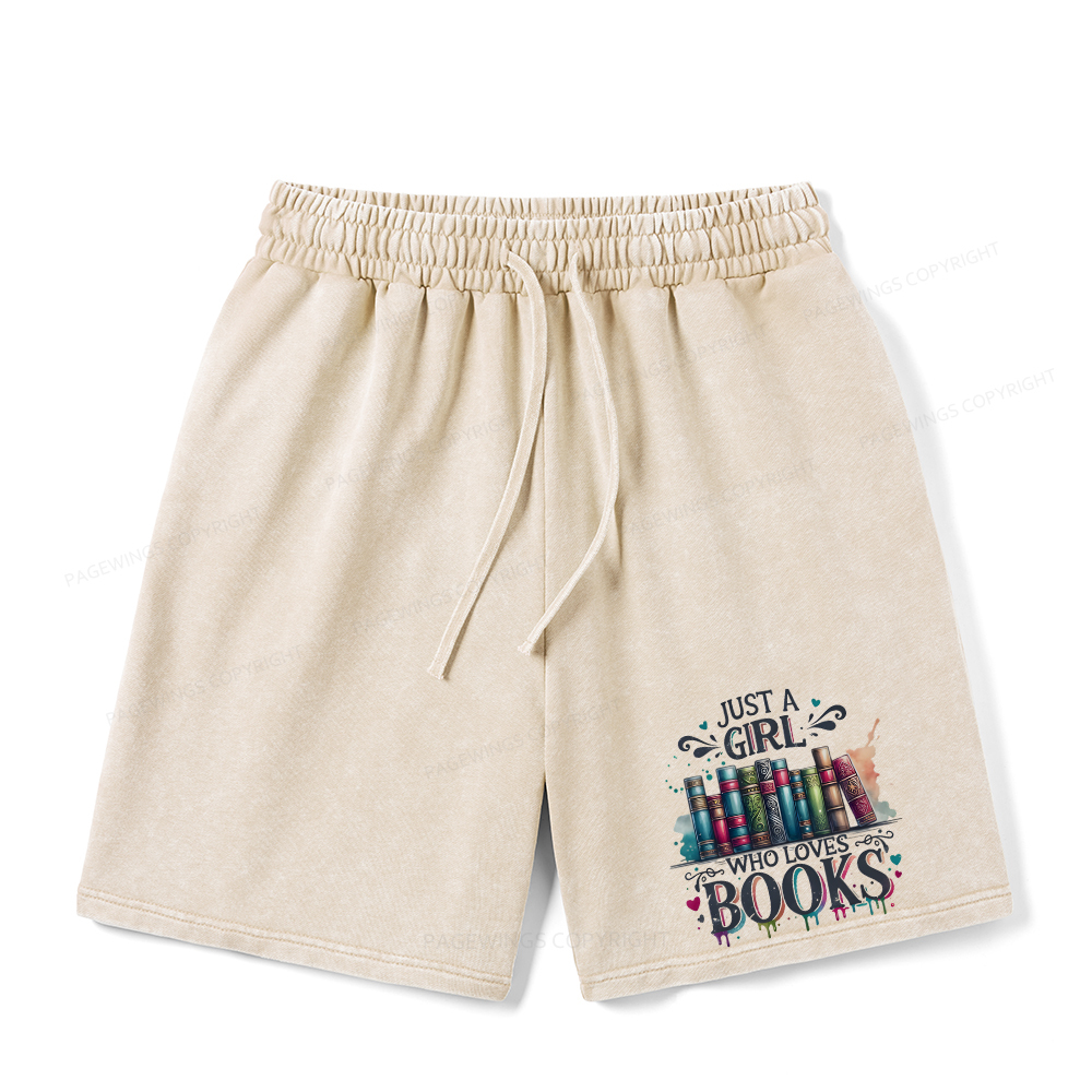 Pagewings Just A Girl Who Loves Books Unisex Washed Shorts
