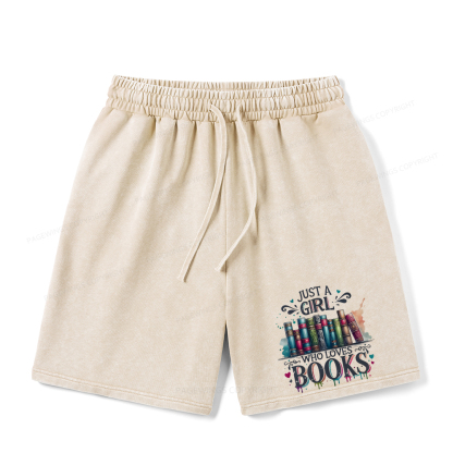 Pagewings Just A Girl Who Loves Books Unisex Washed Shorts