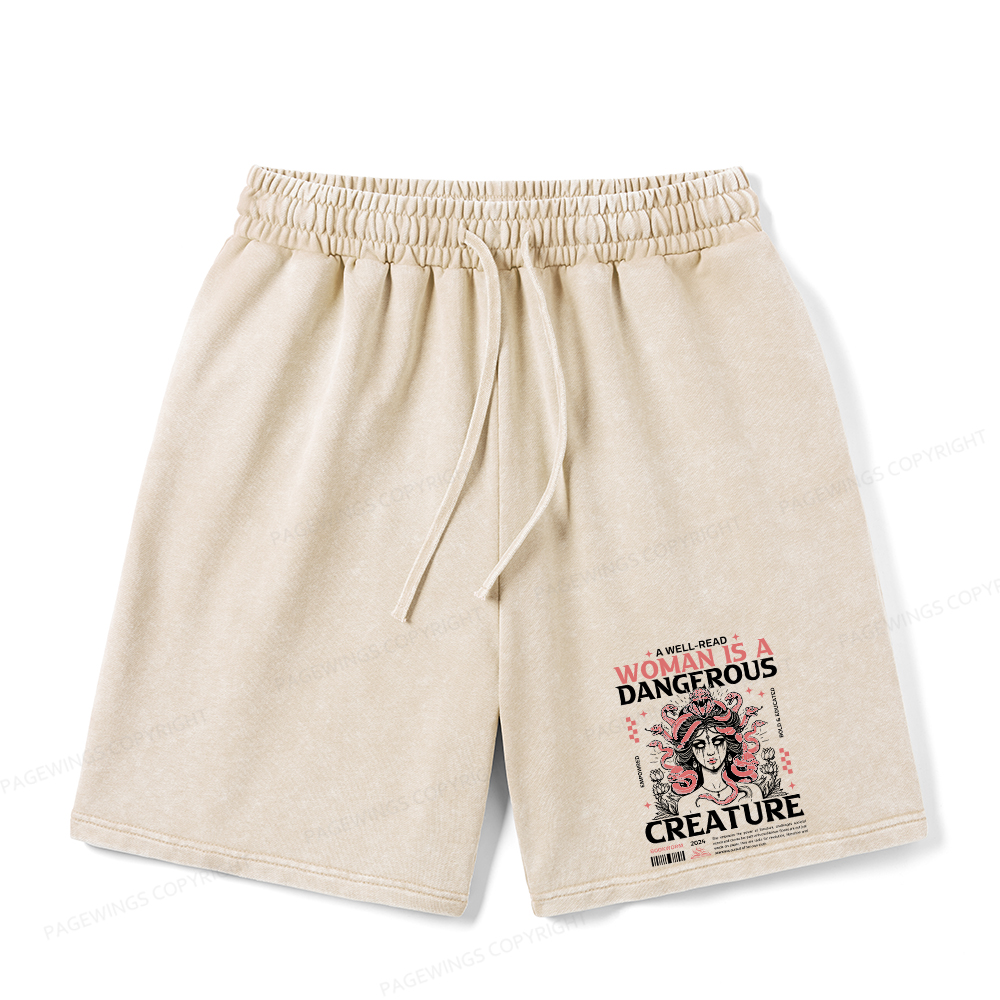 Pagewings A Well-Read Woman is A Dangerous Creature Unisex Washed Shorts
