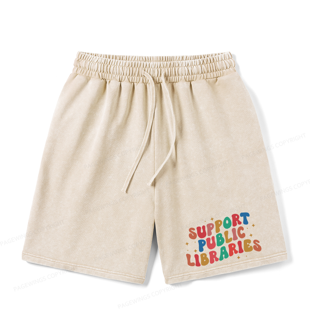 Pagewings Public Library Unisex Washed Shorts