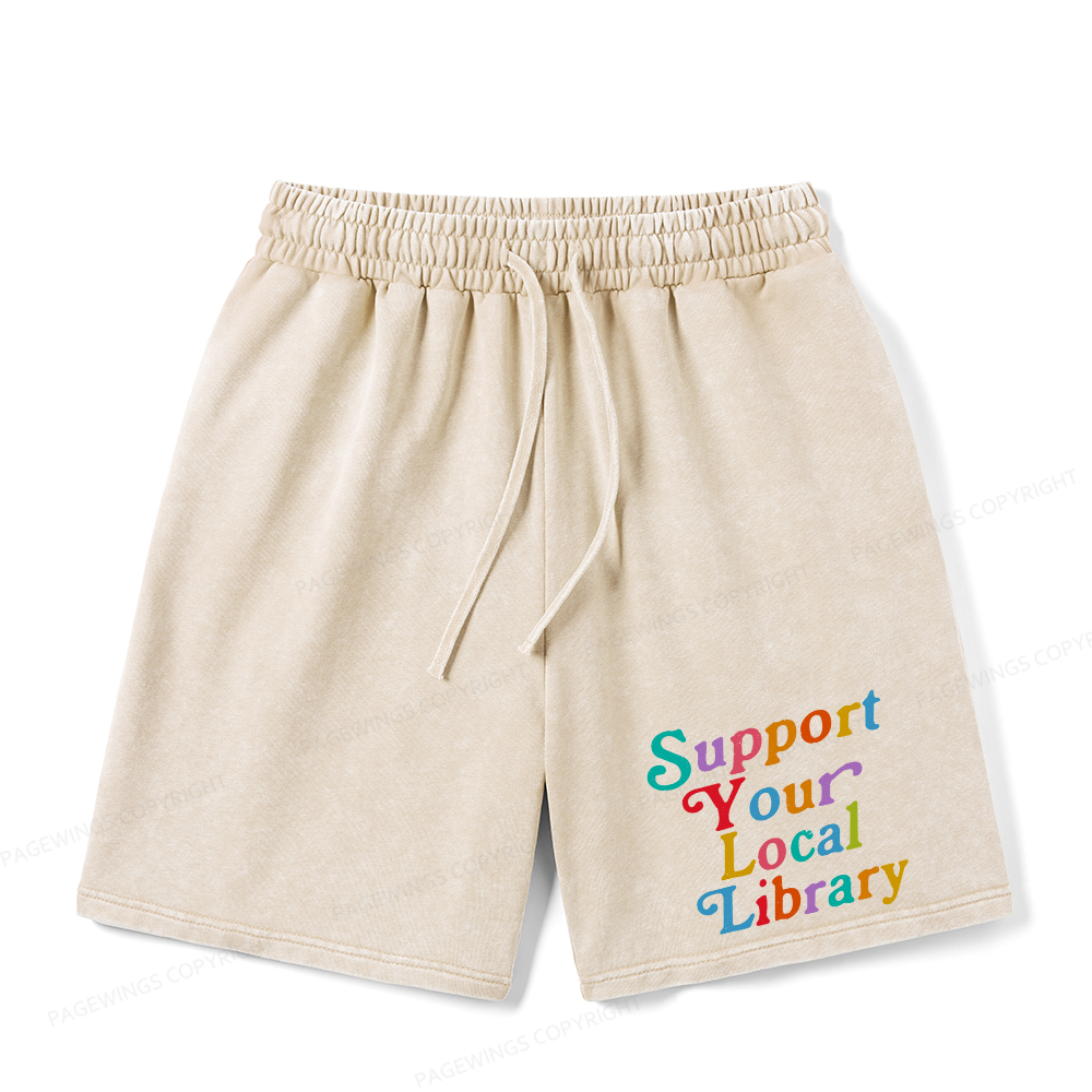 Pagewings Support Your Local Library Unisex Washed Shorts