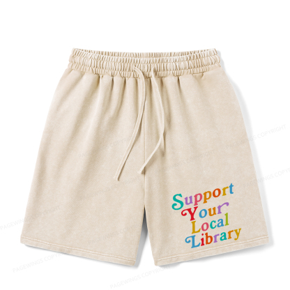 Pagewings Support Your Local Library Unisex Washed Shorts