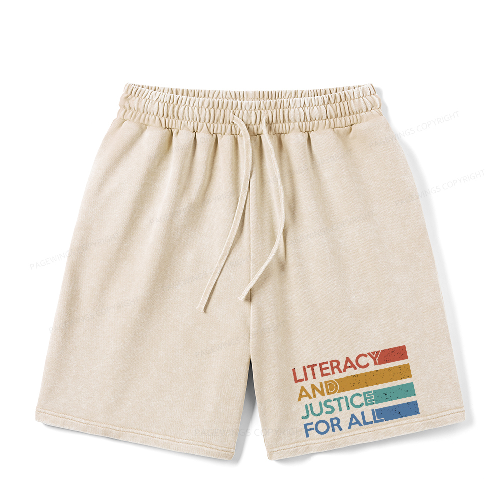Pagewings Literacy and Justice For All Unisex Washed Shorts