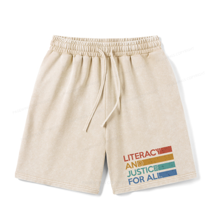 Pagewings Literacy and Justice For All Unisex Washed Shorts