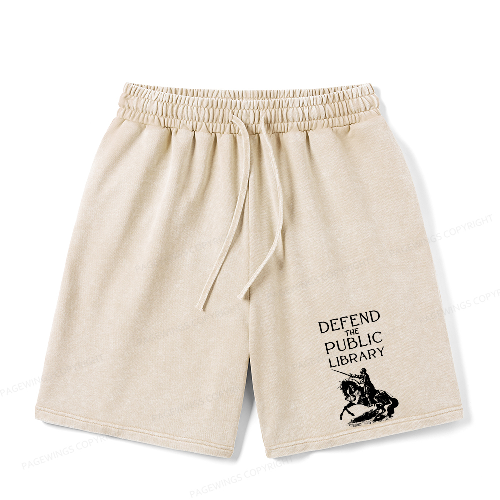 Pagewings Defend The Public Library Unisex Washed Shorts