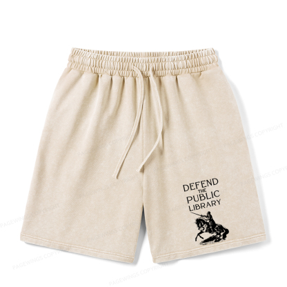 Pagewings Defend The Public Library Unisex Washed Shorts