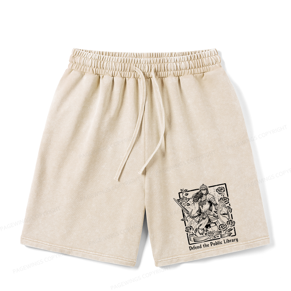 Pagewings Defend The Public Library Unisex Washed Shorts