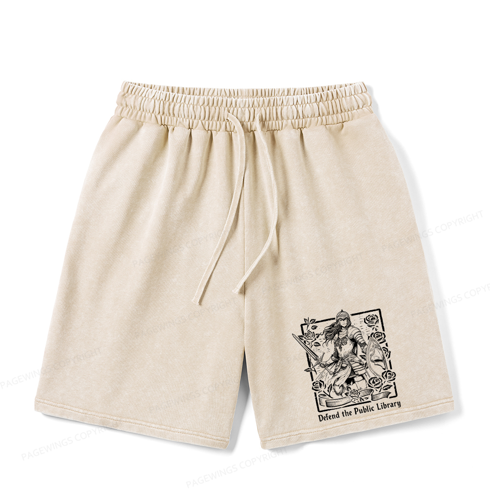 Pagewings Defend The Public Library Unisex Washed Shorts