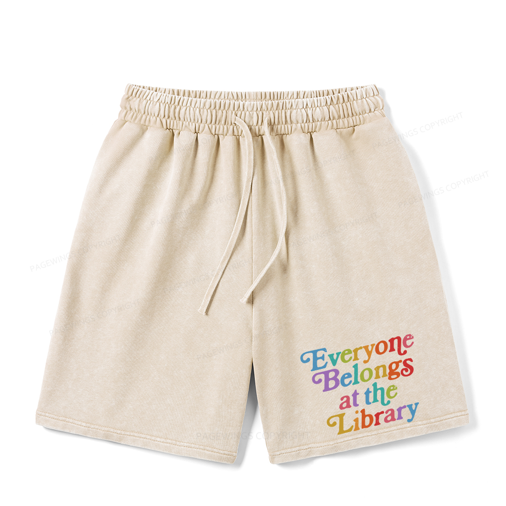 Pagewings Everyone belongs at the library Unisex Washed Shorts