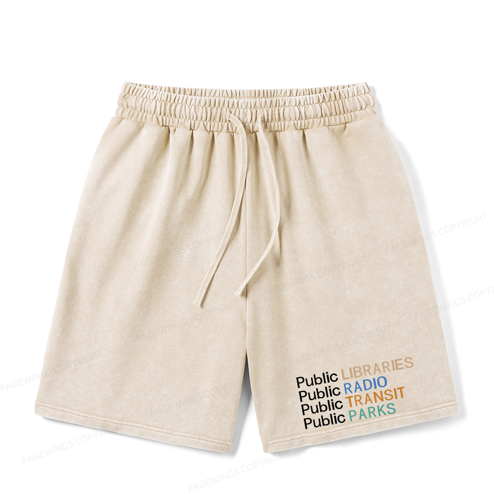 Pagewings Public Libraries Radio Transit Parks Unisex Washed Shorts
