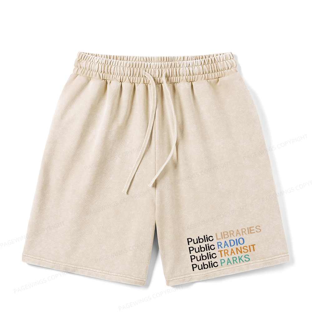 Pagewings Public Libraries Radio Transit Parks Unisex Washed Shorts
