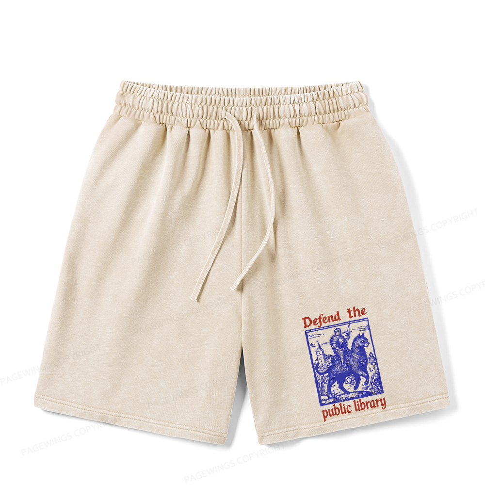 Pagewings Defend the Public Library Unisex Washed Shorts