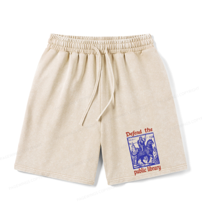 Pagewings Defend the Public Library Unisex Washed Shorts