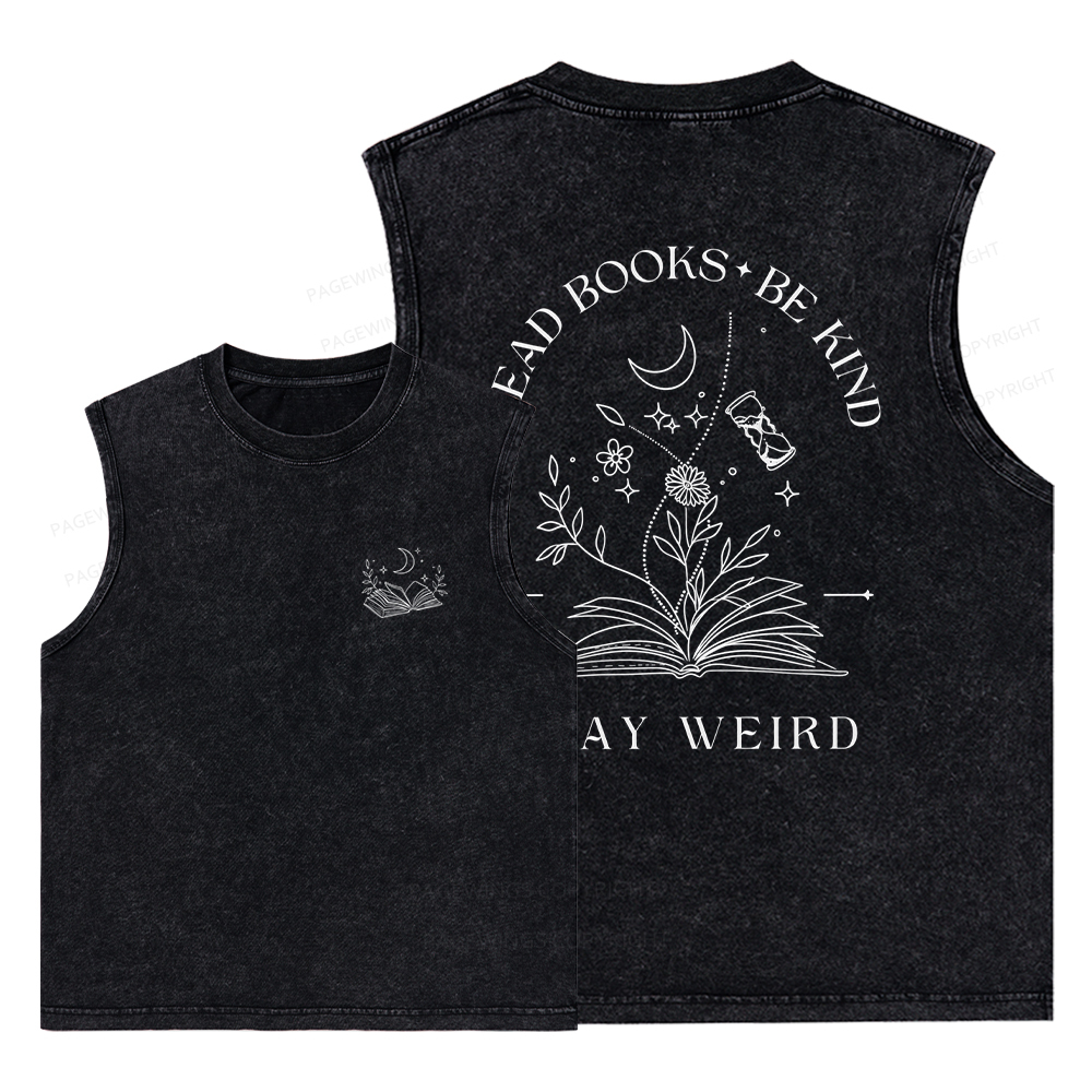 Pagewings Comfort Colors Read Books Be Kind Stay Weird Unisex Washed Tank Top