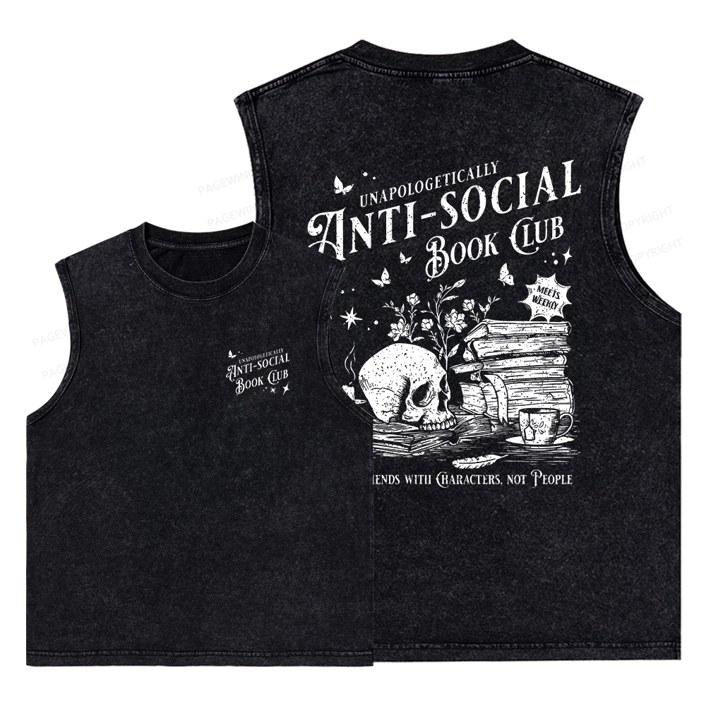 Pagewings Anti-social Book Club Comfort Colors Unisex Washed Tank Top