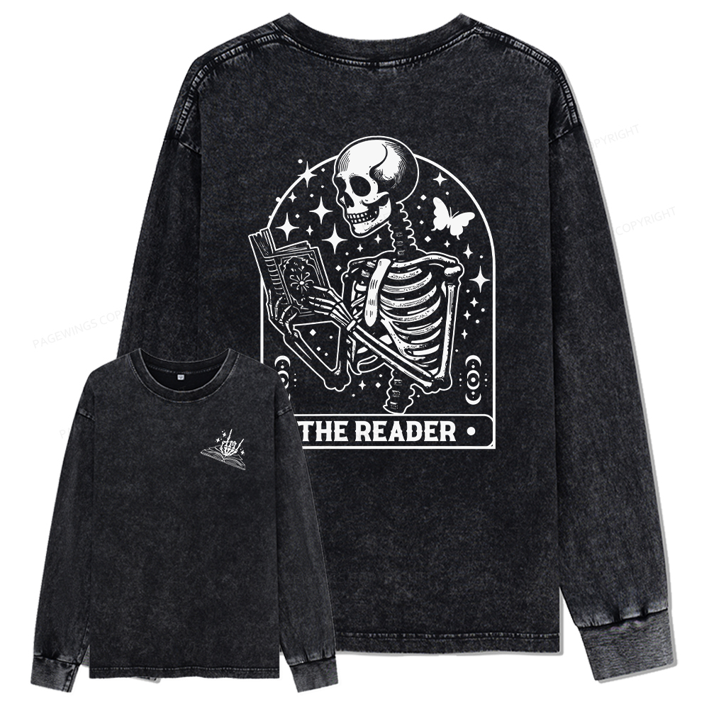 pagewings The Reader Tarot Card Shirt Unisex Washed Long Sleeve T-shirt