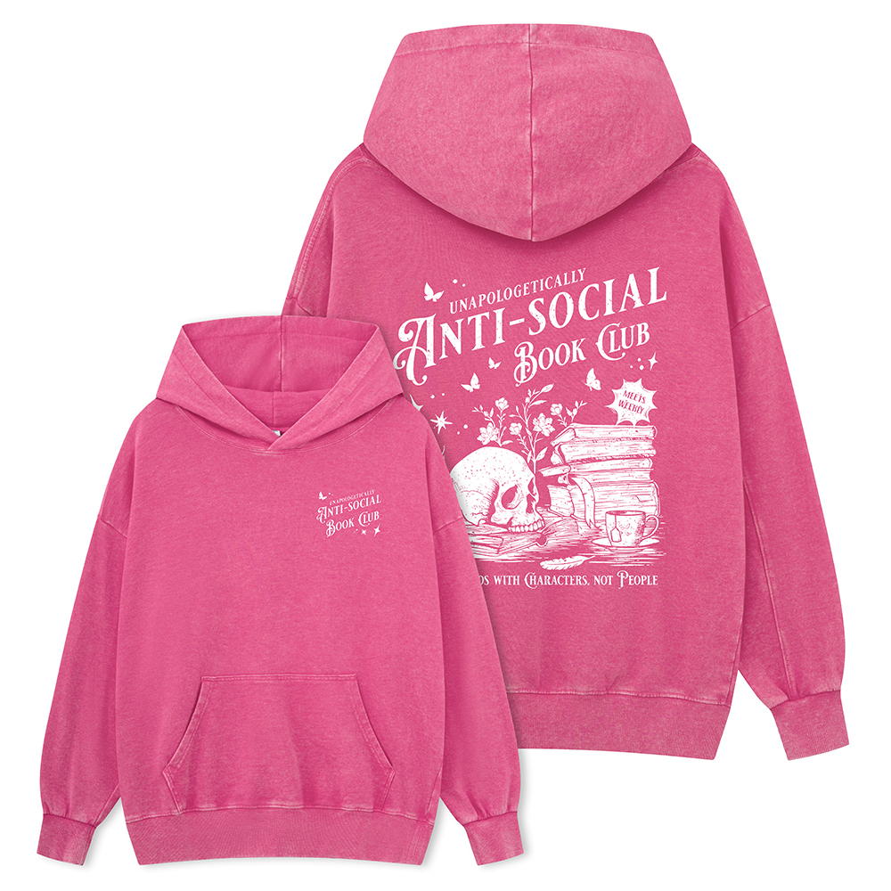 Pagewings Anti-social Book Club Comfort Colors Shirt Unisex Washed Hoodie