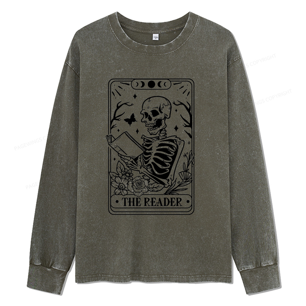 Pagewings Halloween The Reader Tarot Card Unisex Washed Long Sleeve T-shirt