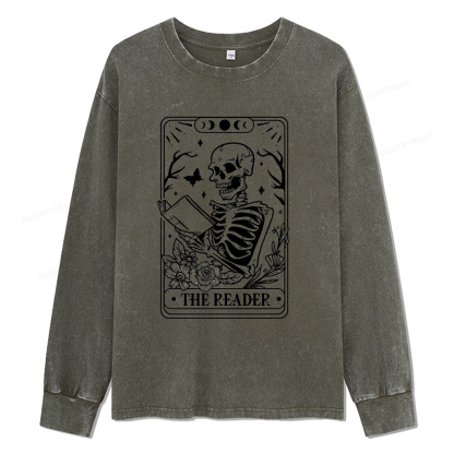 Pagewings Halloween The Reader Tarot Card Unisex Washed Long Sleeve T-shirt