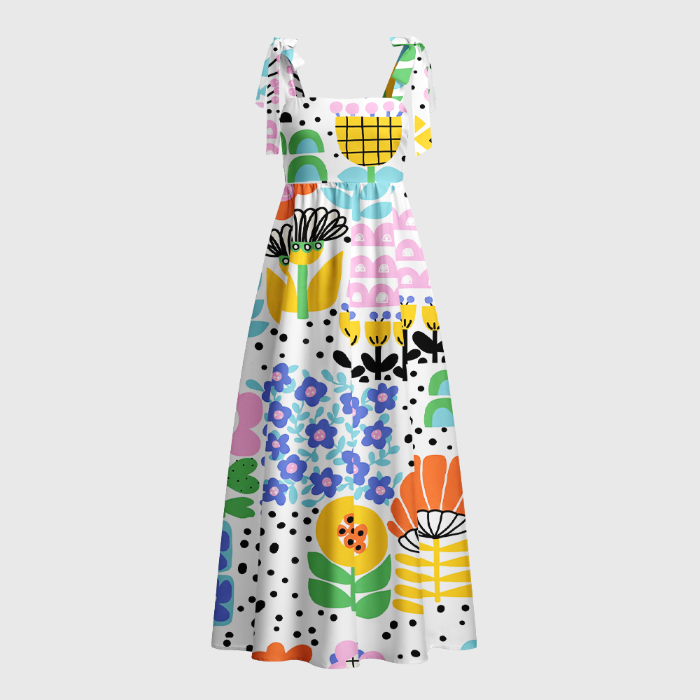 Pagewings Retro Floral Pop  Tie Shoulder Maxi Dress