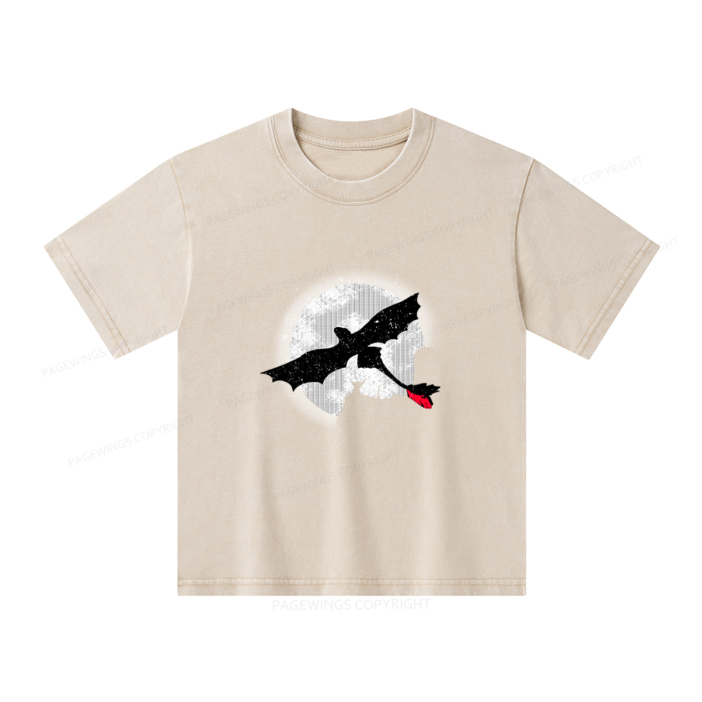 Pagewings Moonlight Dragon Rider Unisex Kids Washed T-shirt