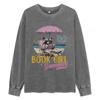 Pagewings Book Girl Summer Unisex Washed Long Sleeve T-shirt