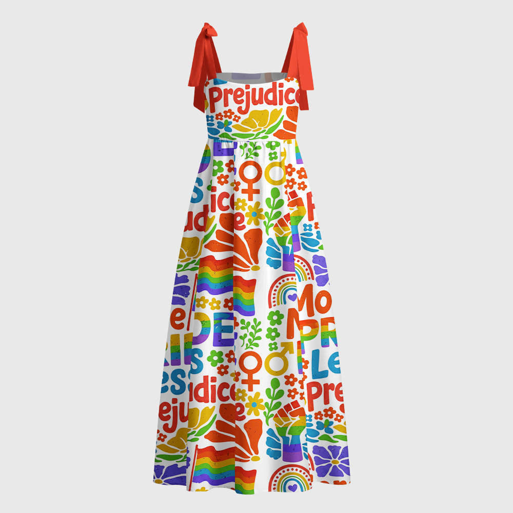 Pagewings Square Neck More Pride Less Prejudice Tie Shoulder Maxi Dress