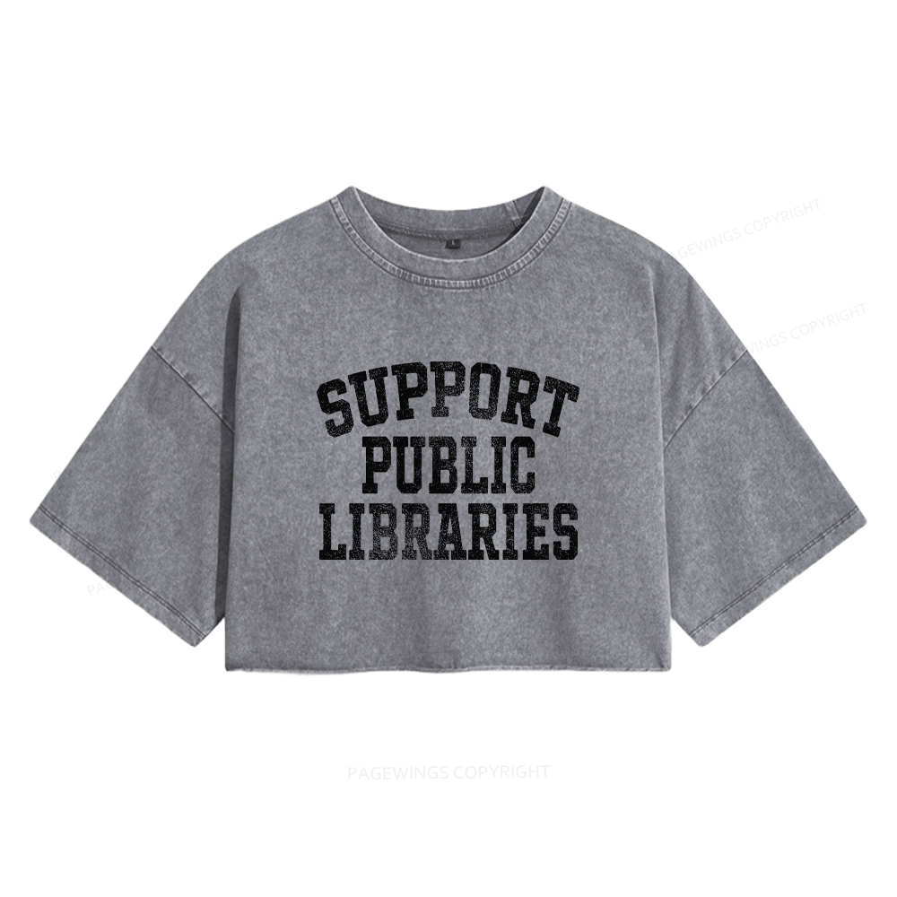 Pagewings Support Public Libraries Women's Washed Cropped T-shirt