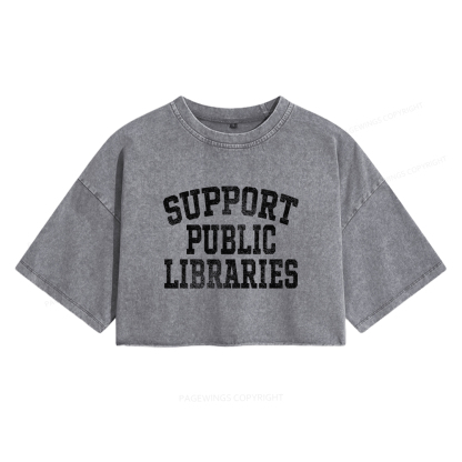 Pagewings Support Public Libraries Women's Washed Cropped T-shirt