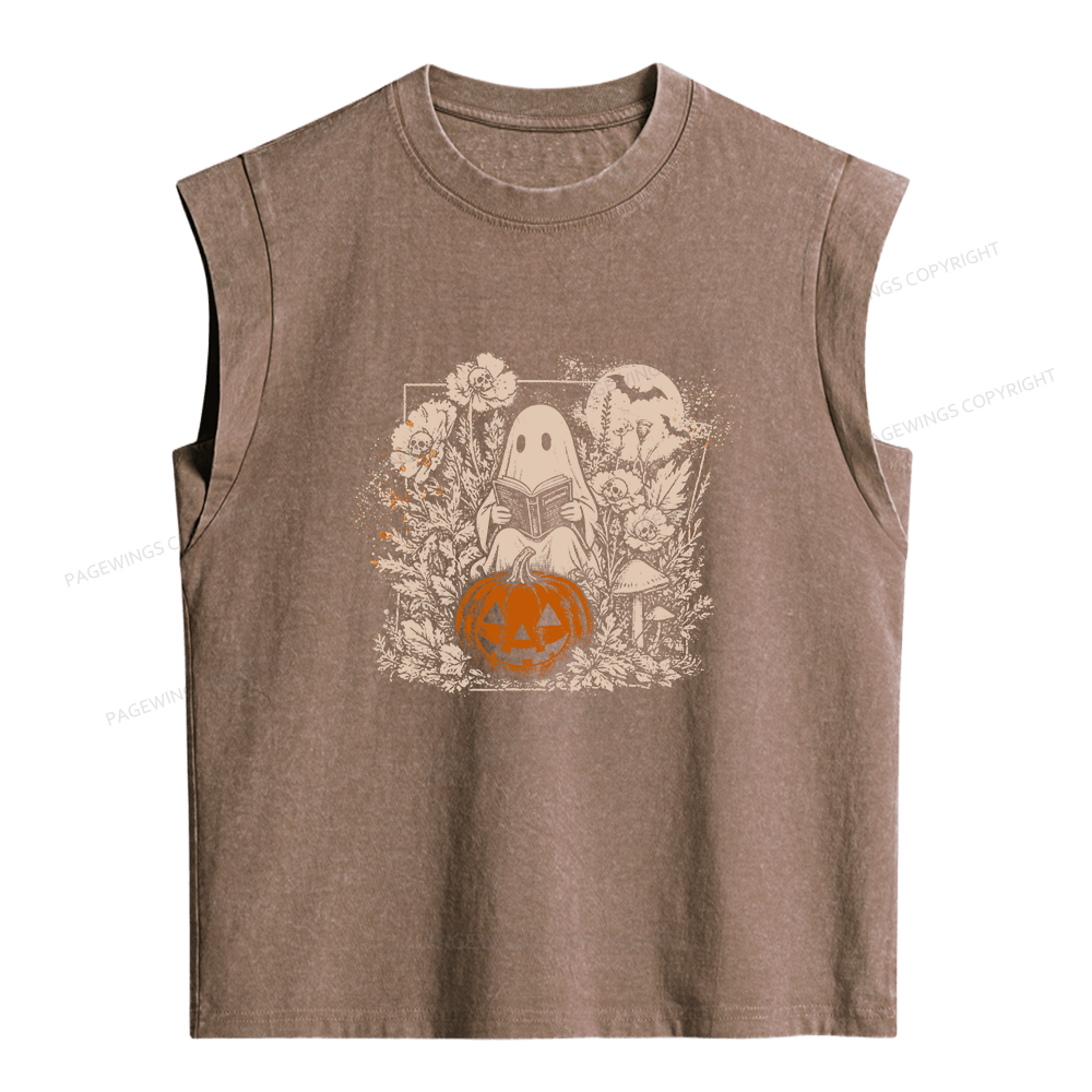 Pagewings Halloween Fall Ghost Women's Washed Tank Top
