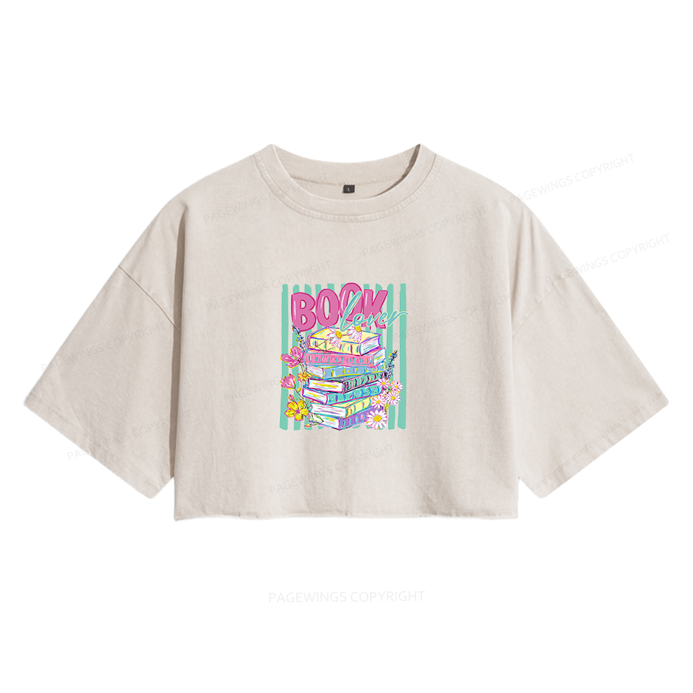 Pagewings Floral Bookish Women's Washed Cropped T-shirt