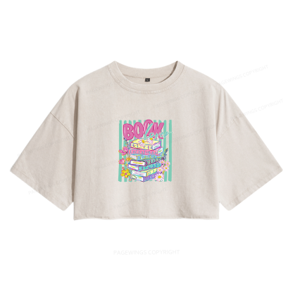 Pagewings Floral Bookish Women's Washed Cropped T-shirt