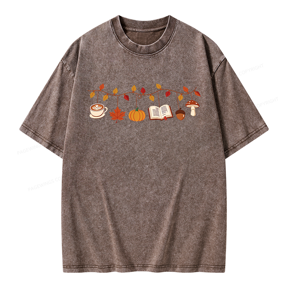 Pagewings Books Pumpkin Mushroom Unisex Washed T-shirt