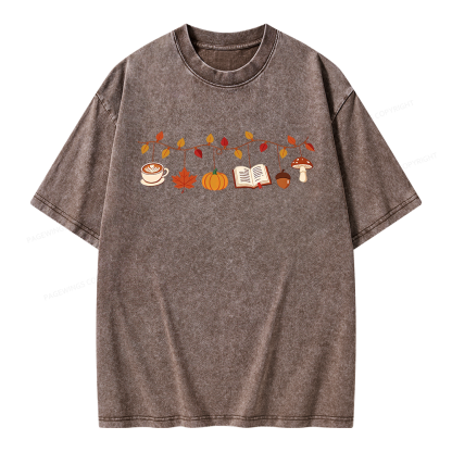 Pagewings Books Pumpkin Mushroom Unisex Washed T-shirt