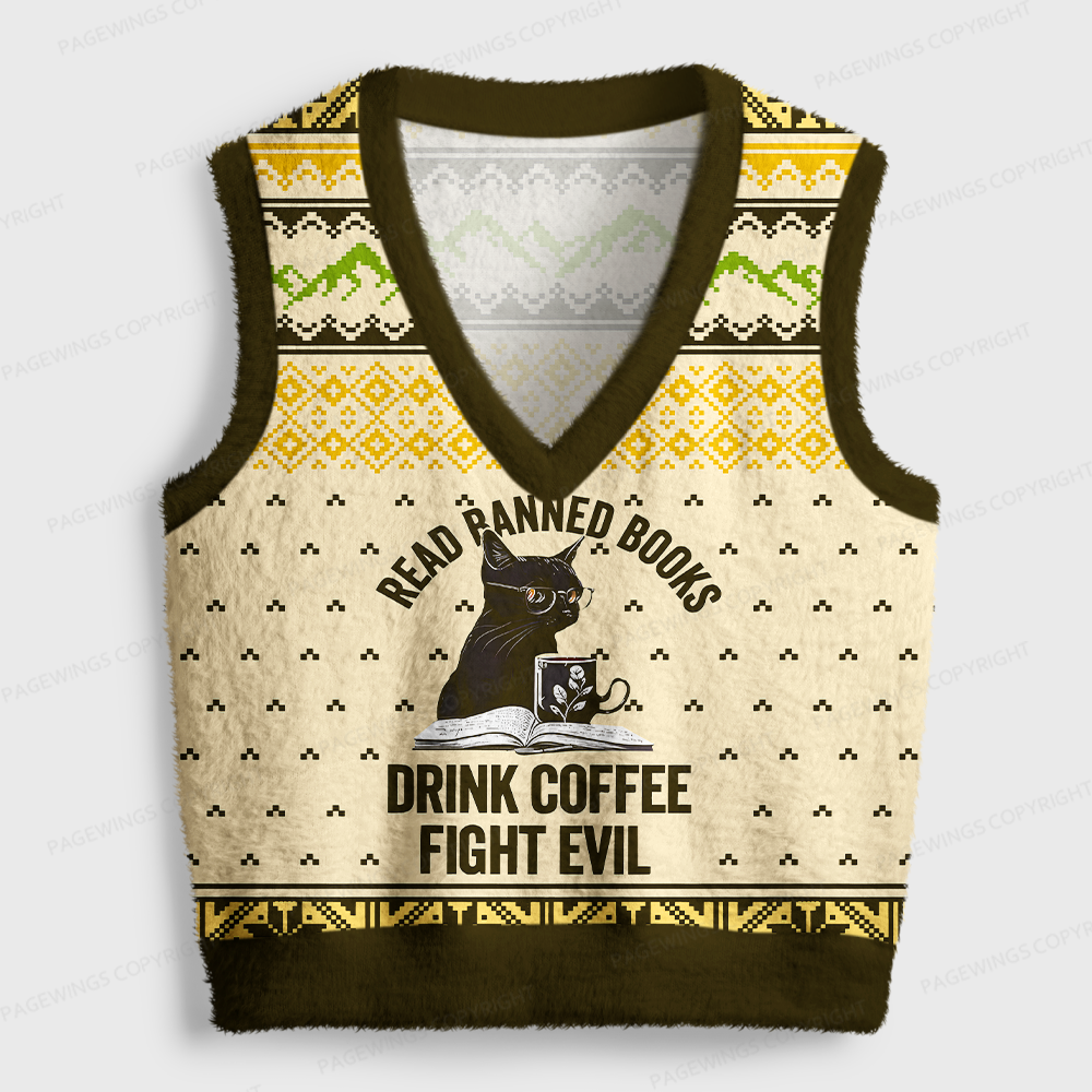 Pagewings Book Lover Women's V-Neck Ugly Knit Vest