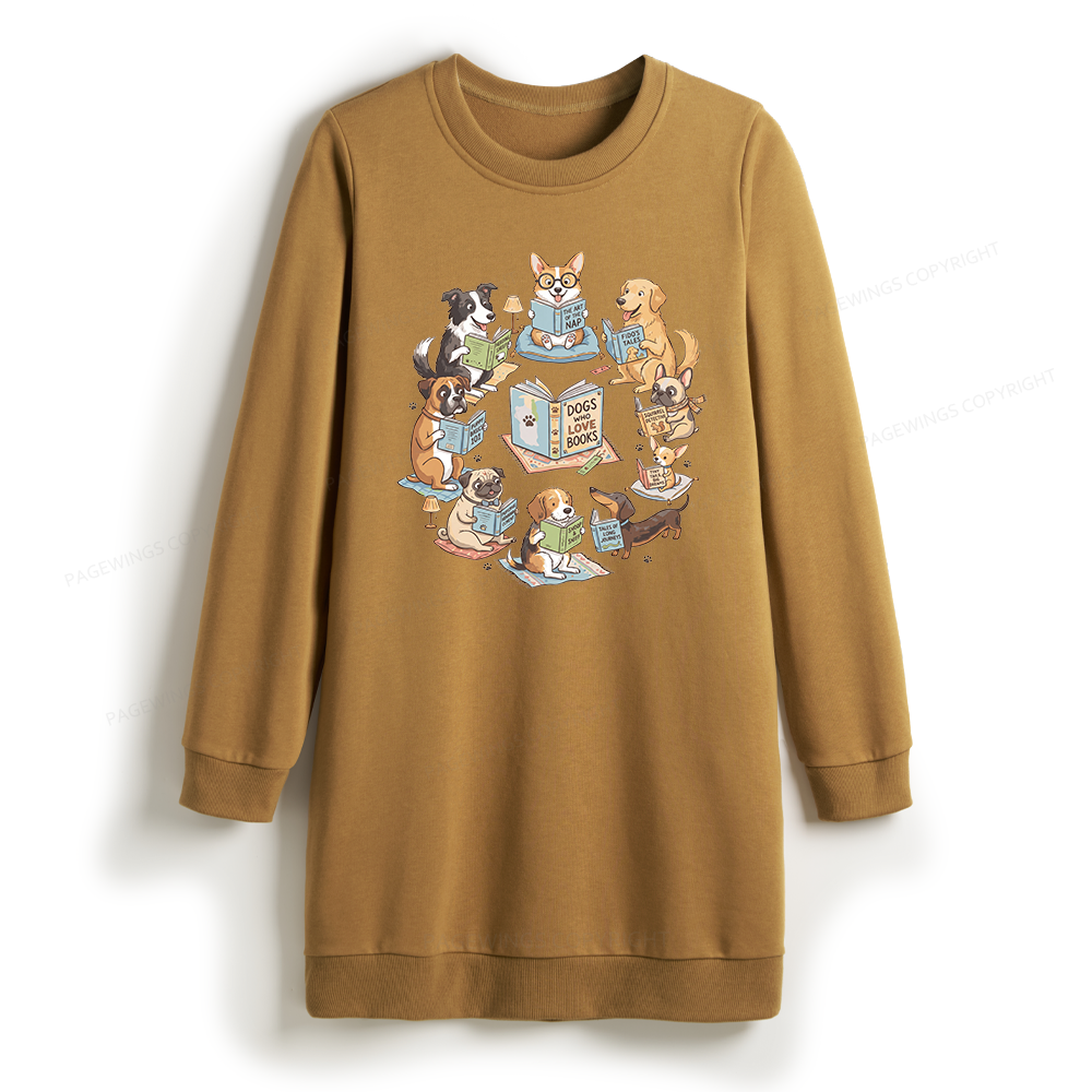 Pagewings Funny Dog Reading Sweatshirt Dress